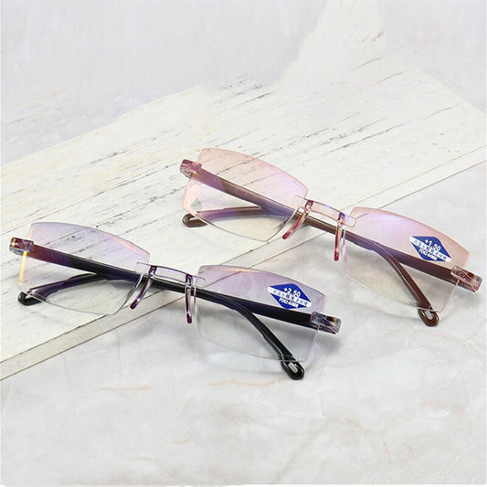 2021 New Reading Glasses Women Dimond Cutting Rimless Eyewear Men anti Eyewear Reading Glasses Diopter +100--+400